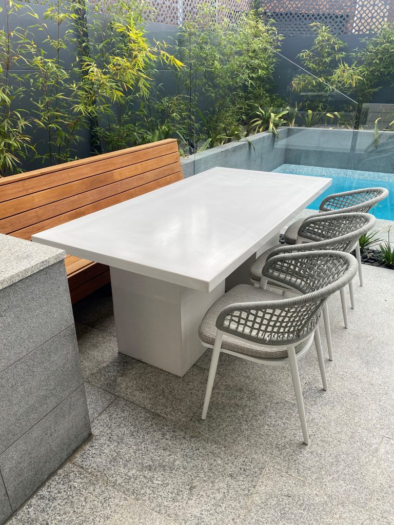 Classic White Rectangle Table with two Square Concrete Legs