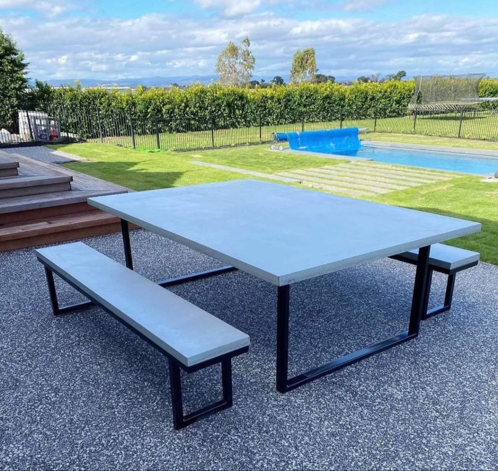 Classic Rectangle Outdoor Table with Satin Black U-Shape Steel Legs and Bench Seats