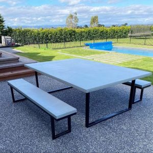 Classic Rectangle Outdoor Table with Satin Black U-Shape Steel Legs and Bench Seats