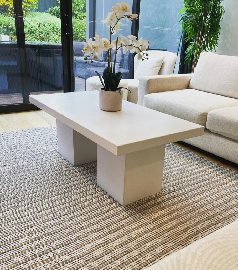 Classic Snow White Rectangle Coffee Table on two Square Concrete Legs